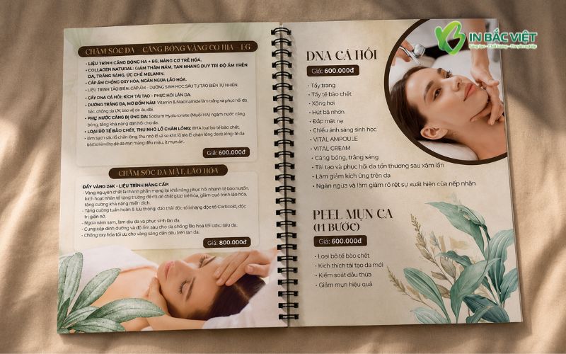 Menu dịch vụ Spa bìa lò xo hiện đại, lật mở dễ dàng