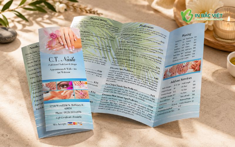 Mẫu Menu Nail gấp ba với thiết kế trẻ trung