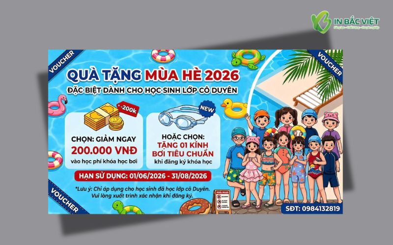 Voucher học bơi mùa hè màu sắc bắt mắt cho trẻ em