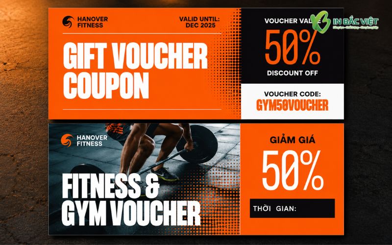 Mẫu Voucher phòng tập Gym, Fitness giảm giá thiết kế hiện đại