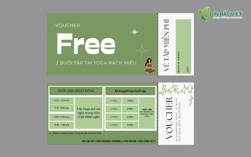 Mẫu Voucher tập thử Yoga miễn phí dạng rãnh xé, răng cưa