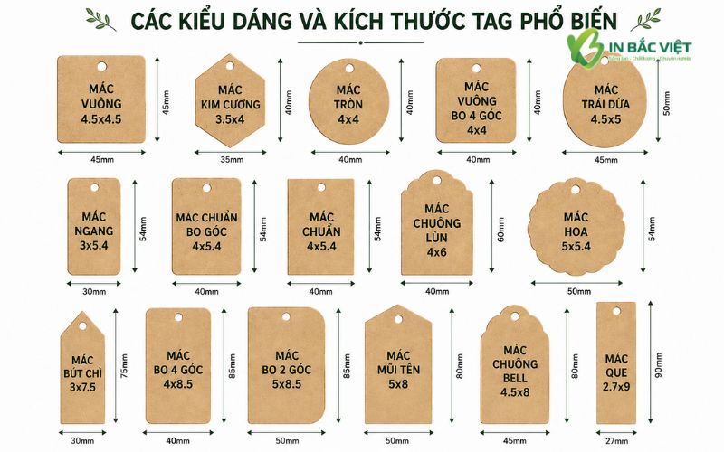 Các kiểu dáng và kích thước mác treo kraft phổ biến hiện nay