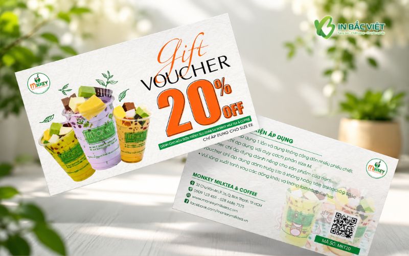 Gift Voucher giảm giá trà sữa tích hợp mã QR tiện lợi cho khách hàng
