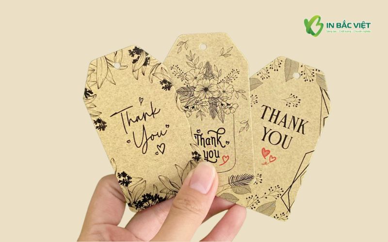Thẻ bài Thank You họa tiết hoa lá bằng giấy kraft