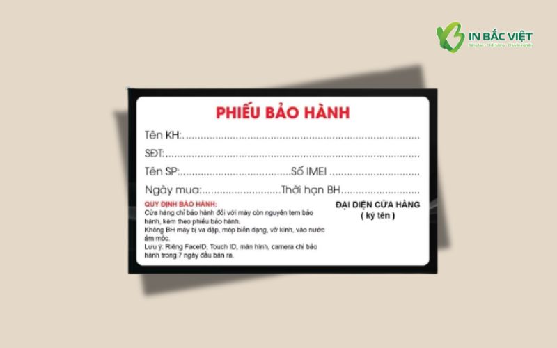Thiết kế phiếu bảo hành thiết bị di động đầy đủ thông tin sản phẩm và IMEI