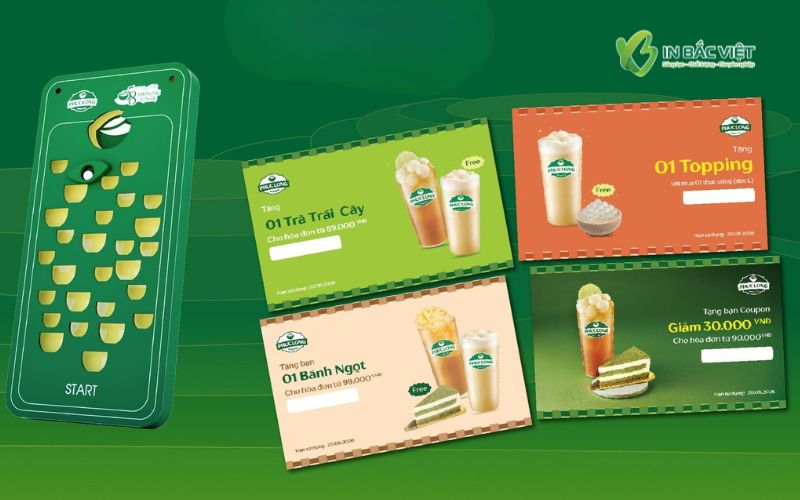 Thiết kế Voucher đồ uống với bố cục rõ ràng, hình ảnh hấp dẫn và thông tin khuyến mãi nổi bật