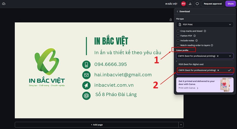 Chọn hệ màu CMYK trên Canva