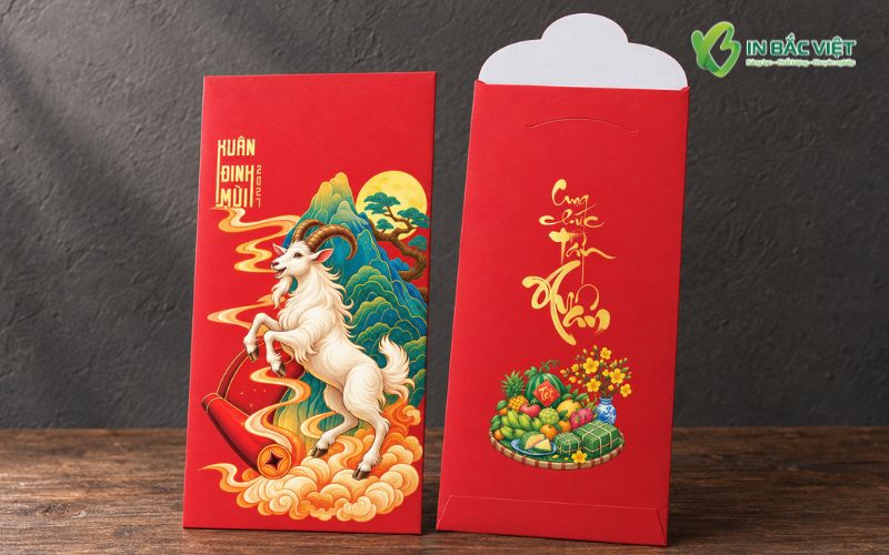 Lì xì hình con dê 2027 thiết kế và in tại In Bắc Việt