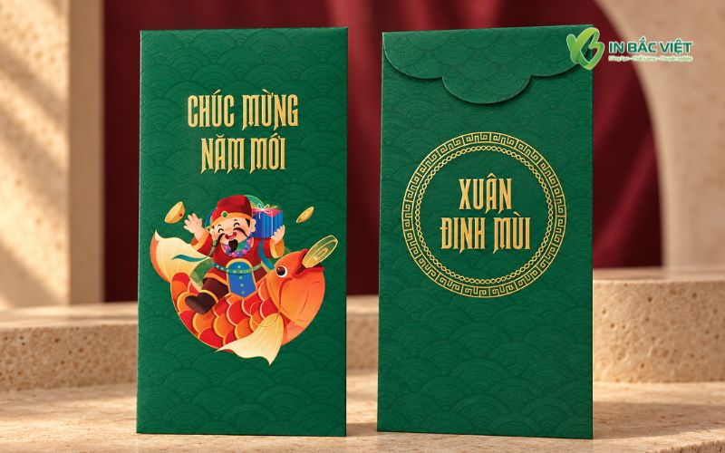 Mẫu lì xì Thần Tài màu xanh