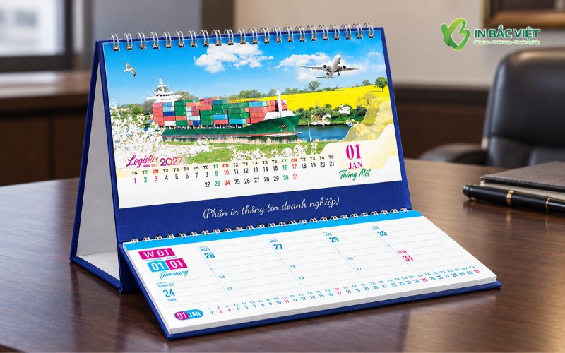 Mẫu lịch để bàn chữ M có phần ghi chú kế hoạch phía dưới