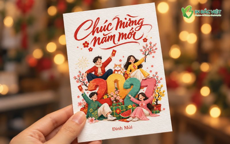 Mẫu thiệp chúc Tết bạn bè phong cách hiện đại in giấy mỹ thuật sang trọng