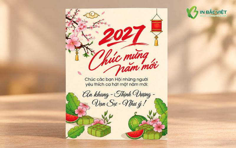 Mẫu thiệp Tết bạn bè khổ A5 in 1 mặt