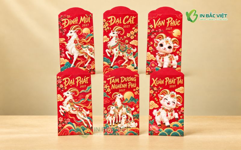 Bộ sưu tập bao lì xì con dê 2027 đa dạng mẫu mã