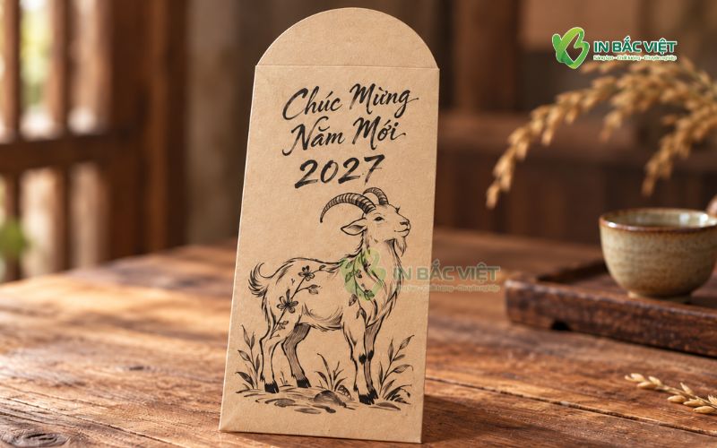 In bao lì xì giấy Kraft Xuân Đinh Mùi 2027