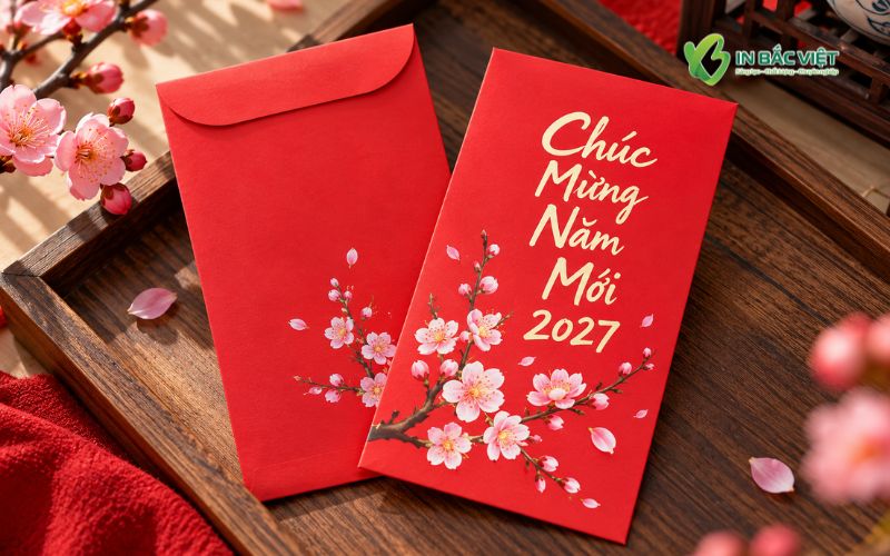 Mẫu lì xì 2027 họa tiết hoa đào mang nét Tết truyền thống