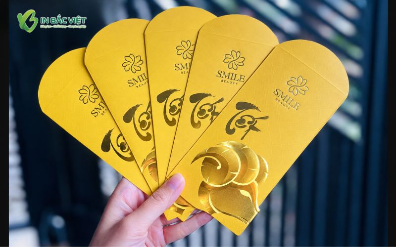 Bộ bao lì xì màu vàng ép nhũ sang trọng cho doanh nghiệp Tết 2027