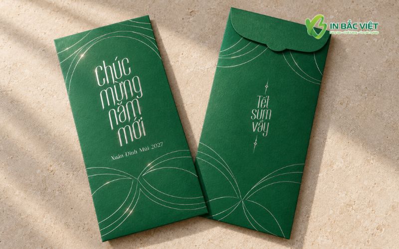 Mẫu lì xì 2027 màu xanh lá ép kim hình con dê