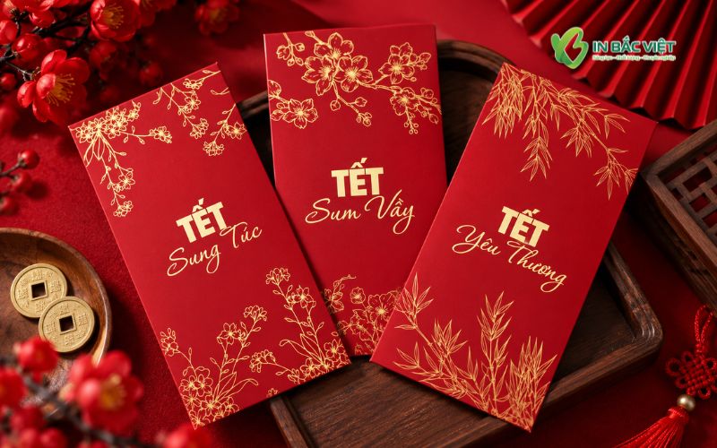 Mẫu lì xì Tết thiết kế hiện đại với họa tiết hoa lá cách điệu