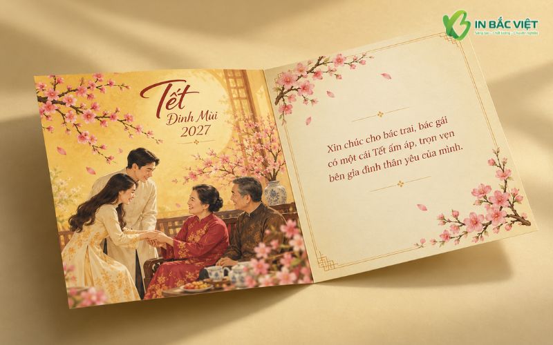 Thiệp chúc Tết bố mẹ bạn trai, bạn gái kiểu gập đôi sang trọng