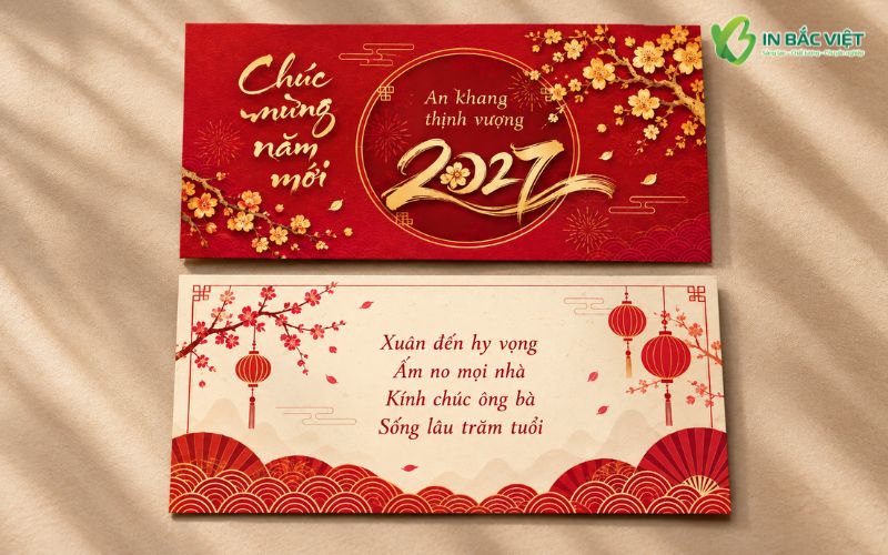 Thiệp đơn chúc mừng năm mới 2027 tặng ông bà phong cách truyền thống