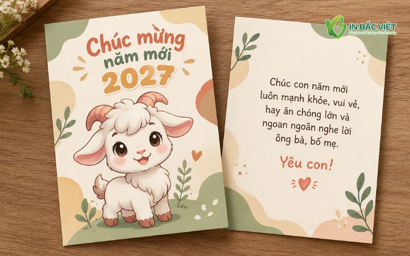 Mẫu thiệp Tết 2027 ngộ nghĩnh, đáng yêu dành tặng các bé