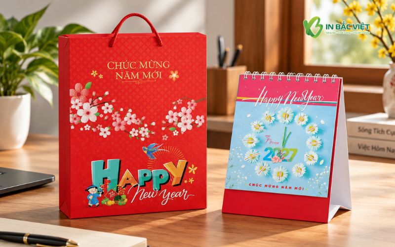 Túi giấy đựng lịch Tết để bàn mẫu có sẵn 2027