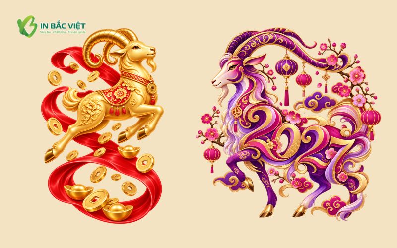 Mẫu vector hình con dê dùng thiết kế bao lì xì 2027