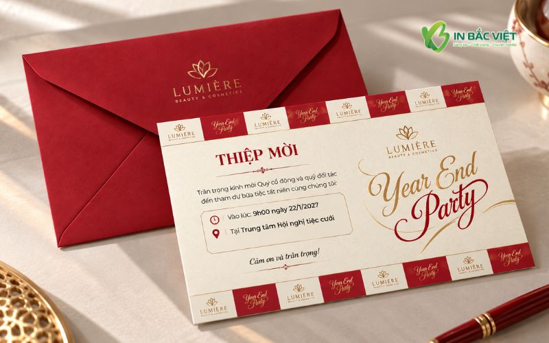 Bộ thư mời Year End Party kèm phong bì giấy mỹ thuật cao cấp