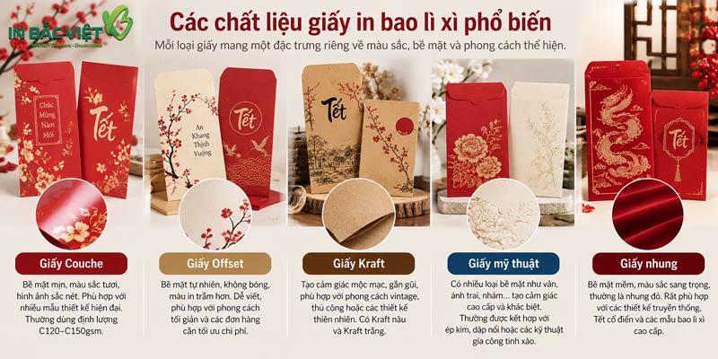 Chất liệu giấy in bao lì xì phổ biến
