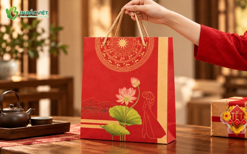 In túi giấy đựng trà sen Tết, mứt sen Tết đẹp