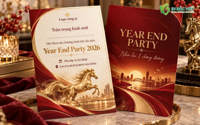 Thư mời Year End Party 2026 thiết kế theo yêu cầu, in 2 mặt khổ A5